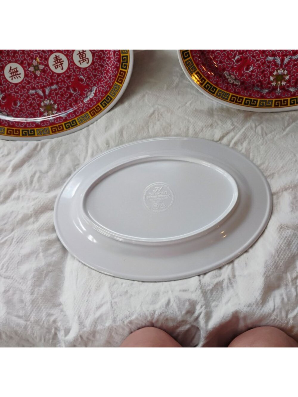 Set Of 3 Vtg Chinese Longevity Pattern Melamine Oval Platters 14" Tar-Hong - Picture 9 of 10